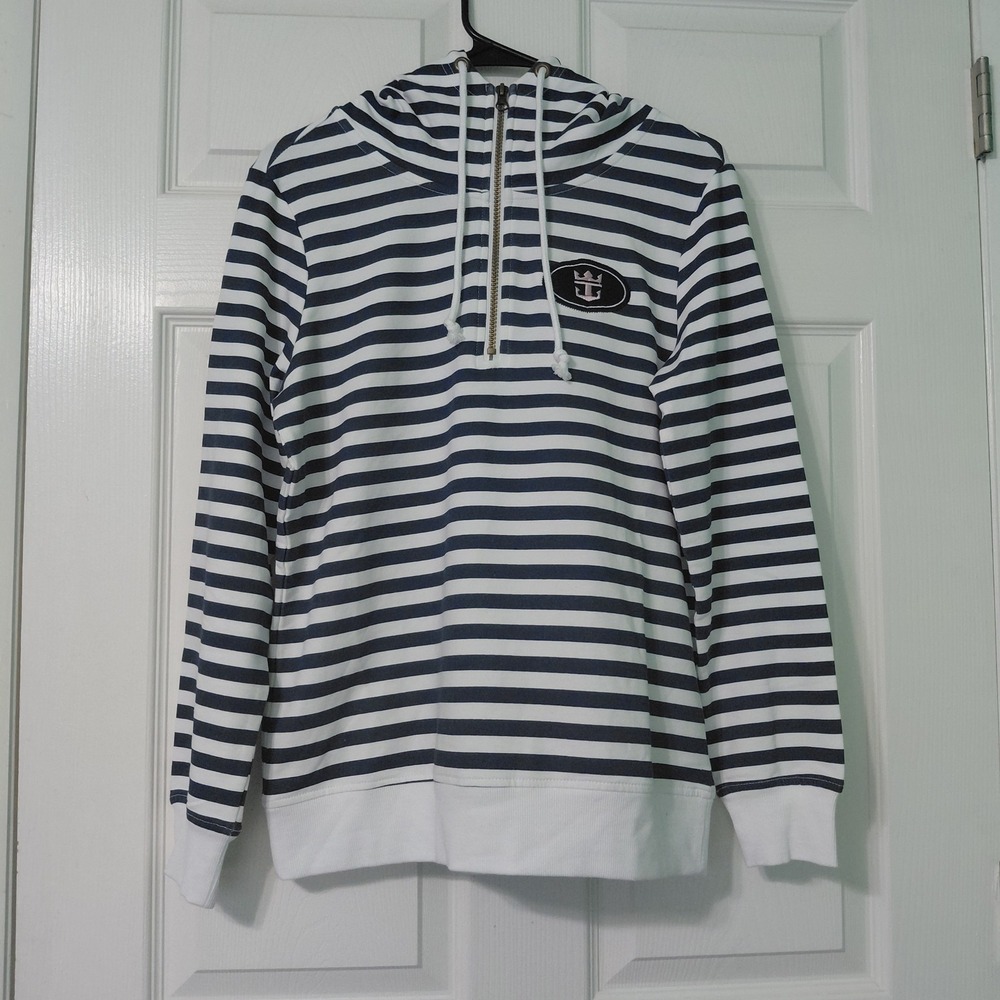 Royal Caribbean Women Navy White Striped Quarter Zip Hoodie Sweatshirt Small